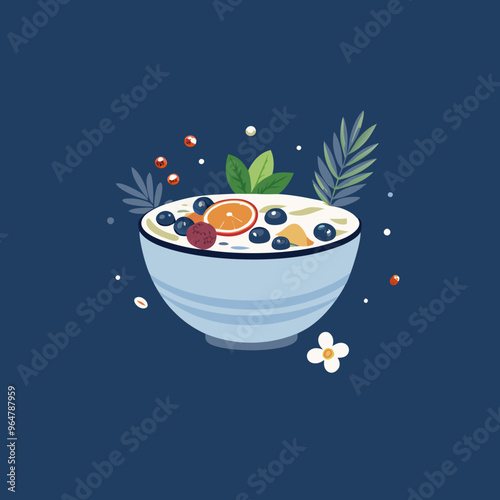 Vibrant Smoothie Bowl with Berries, Nuts, and Seeds Surrounded by Fresh Herbs and Citrus on Wooden Table in Morning Sunlight