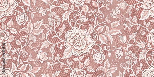 Lacework Floral Design Intricate White Roses on a Dusty Red Background, Floral, Lace, Pattern