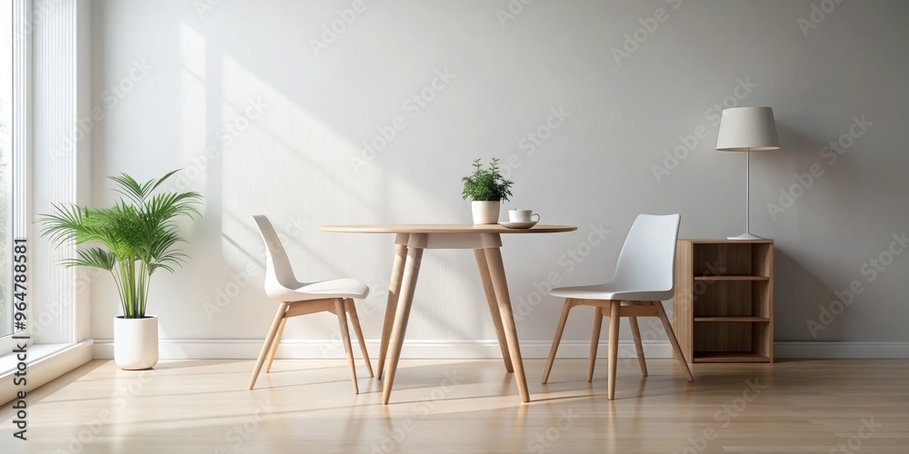 Minimalist Interior Design with Wooden Table and White Chairs, Interior Design, Minimalist Interior, White Chairs Minimalist Interior Design with Wooden Table and White Chairs, Interior Design, Minimalist Interior, White Chairs