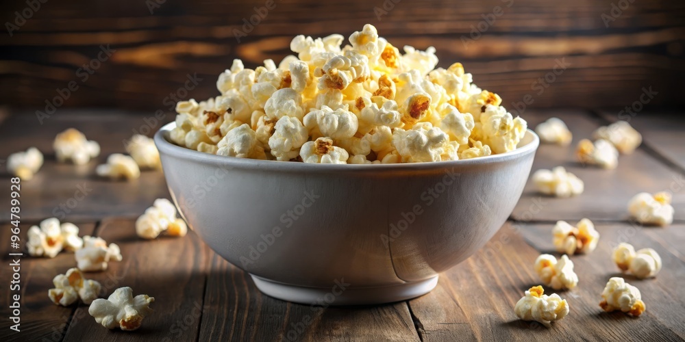 Popcorn in a White Bowl on Wooden Table, Food ,Snack ,Movie Popcorn in a White Bowl on Wooden Table, Food ,Snack ,Movie
