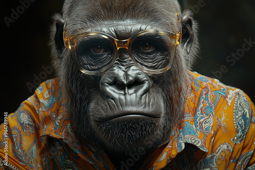 Contemplative Gorilla in Fashionable Attire 
