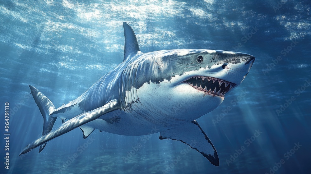 Fototapeta premium White Shark Swimming Ocean