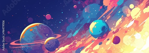 Cartoon space cosmic futuristic fantasy nature landscape illustration 