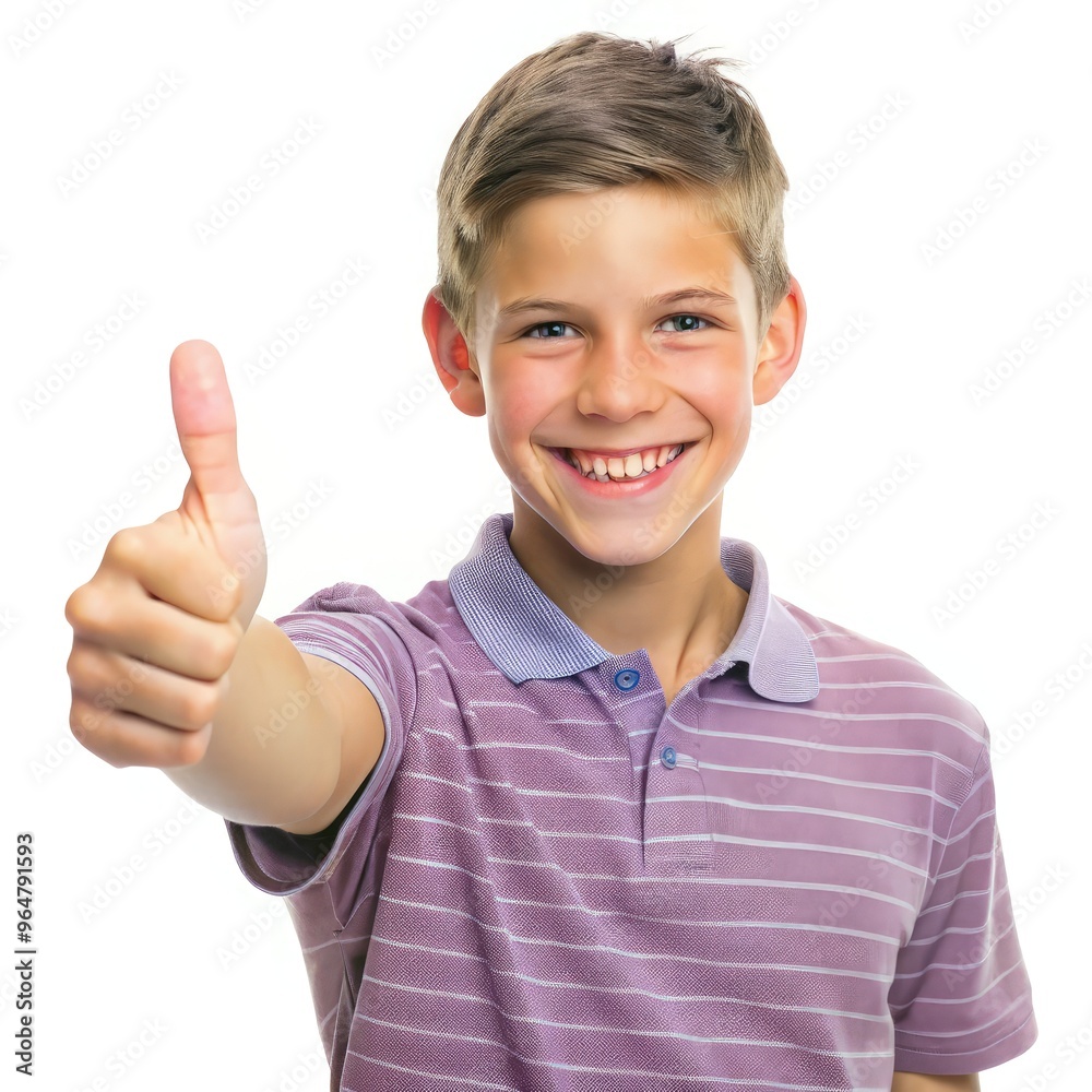 Cheerful teenager giving a thumbs up against a plain white background. Generative AI Cheerful teenager giving a thumbs up against a plain white background. Generative AI