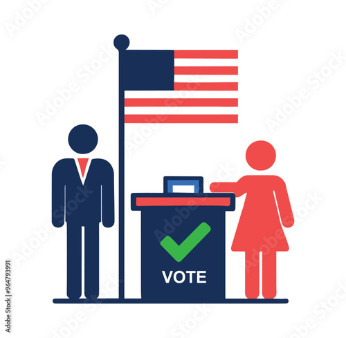 Comprehensive Election and Voting Icon Set American Flag, Ballot, Campaign, Presidential election Patriotism Democracy Symbols Red White Blue Vector Illustrations for USA Political Designs and Concept