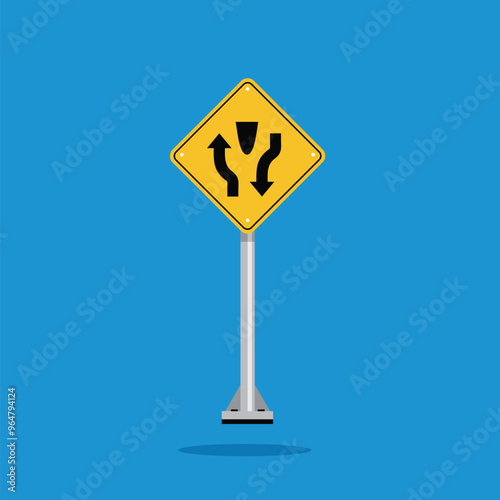 road sign icon, warning for divided road on yellow rhombus. board.suitable for poster use and web icon