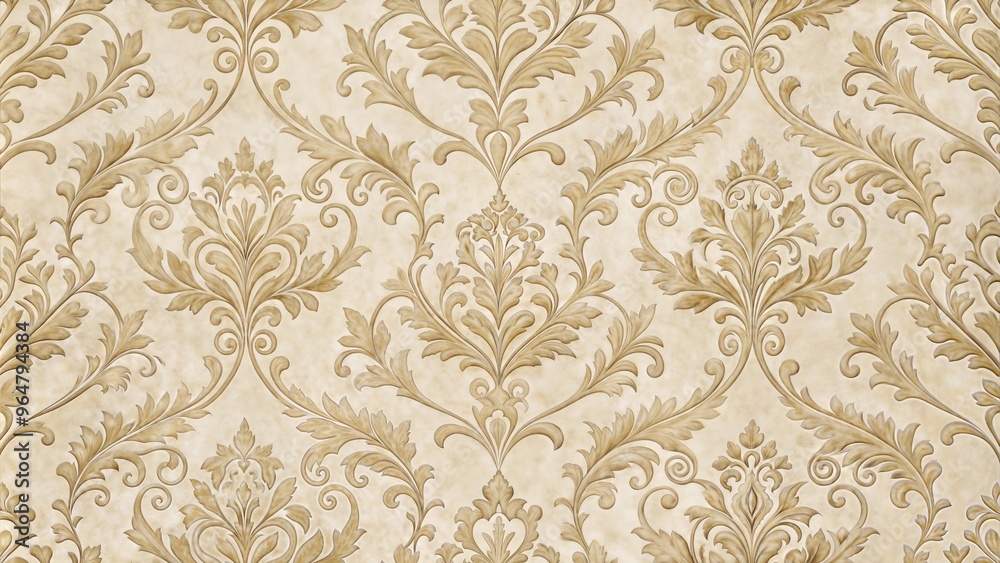 Elegant damask wallpaper, sophisticated mood, representing luxury and style in beige tones with copy space Elegant damask wallpaper, sophisticated mood, representing luxury and style in beige tones with copy space