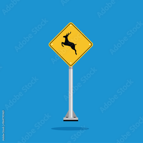 road sign icon,  deer crossing on yellow rhombus. board.suitable for poster use and web icon photo