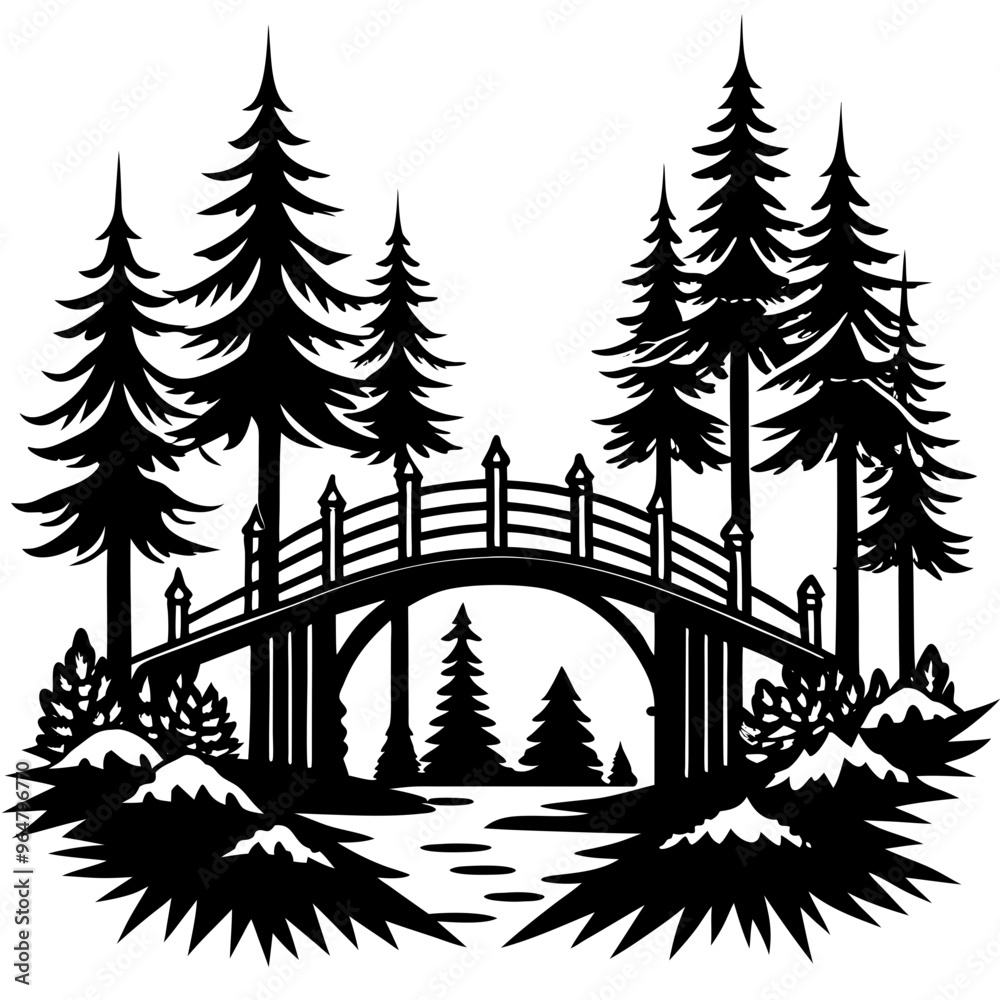 Forestpunk Bridge Art Vector silhouette Forestpunk Bridge Art Vector silhouette