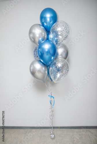 blue and silver chrome balloons,