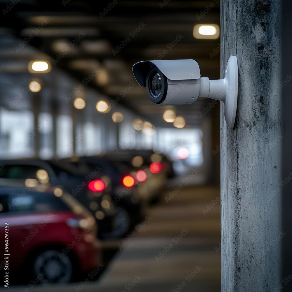 Security camera monitoring parked vehicles in dimly lit garage Security camera monitoring parked vehicles in dimly lit garage