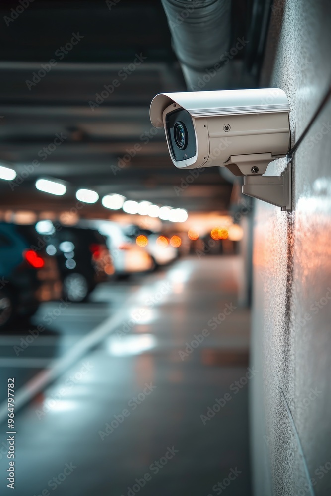 Security camera monitoring vehicles in a dimly lit parking garage Security camera monitoring vehicles in a dimly lit parking garage