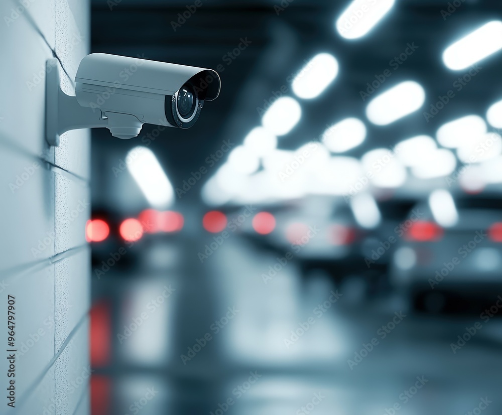 Security camera monitoring a parking garage at night Security camera monitoring a parking garage at night