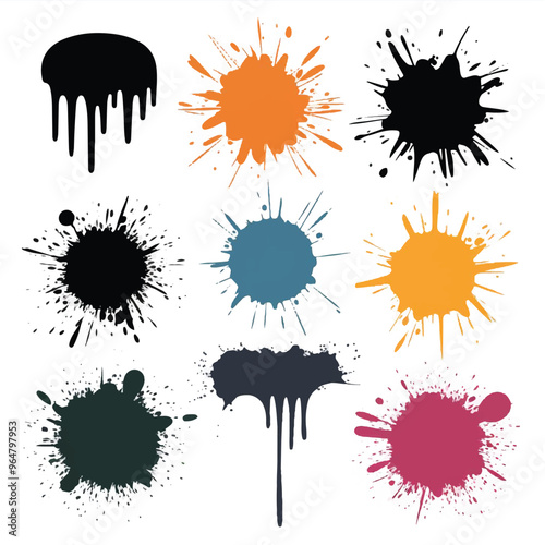 Collection of different type paint stains on white background