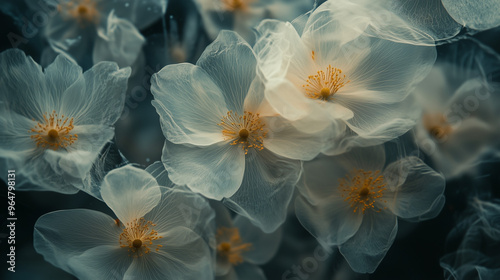 Ethereal translucent flowers in soft yellow and white hues