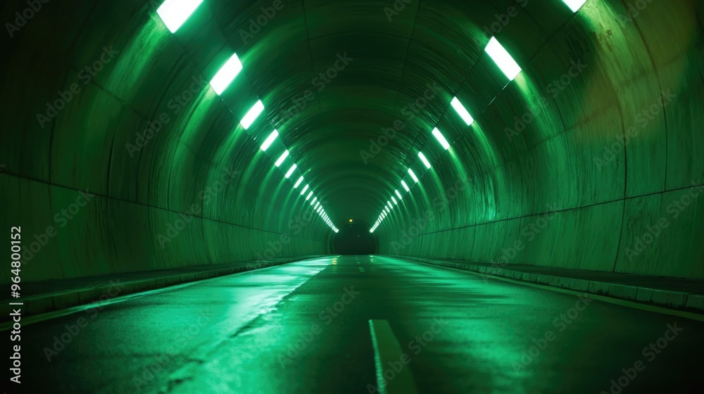 Car Driving Through Tunnel With Green Lights Car Driving Through Tunnel With Green Lights