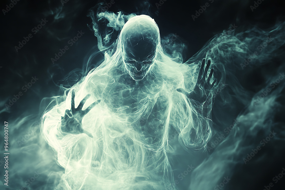 An abstract portrayal of a ghostly and transparent spirit with an ethereal presence, radiating a mystical glow An abstract portrayal of a ghostly and transparent spirit with an ethereal presence, radiating a mystical glow