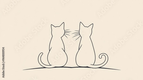 Two cats sitting in minimalistic line art illustration