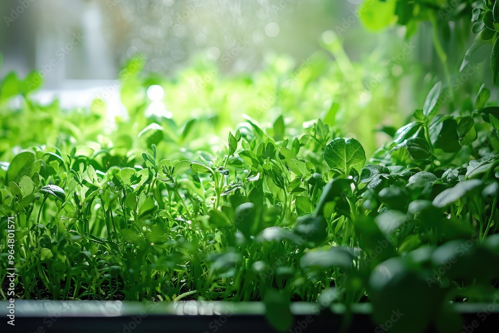 A Lush Oasis: Vibrant green herbs thrive in an indoor garden, bathed in soft sunlight. A Lush Oasis: Vibrant green herbs thrive in an indoor garden, bathed in soft sunlight.