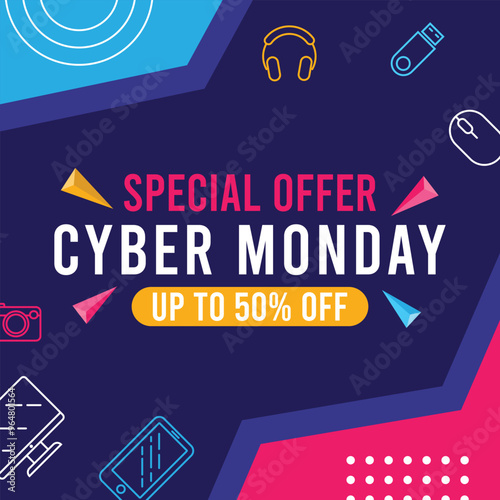 Cyber Monday banner. Promotion sale poster.