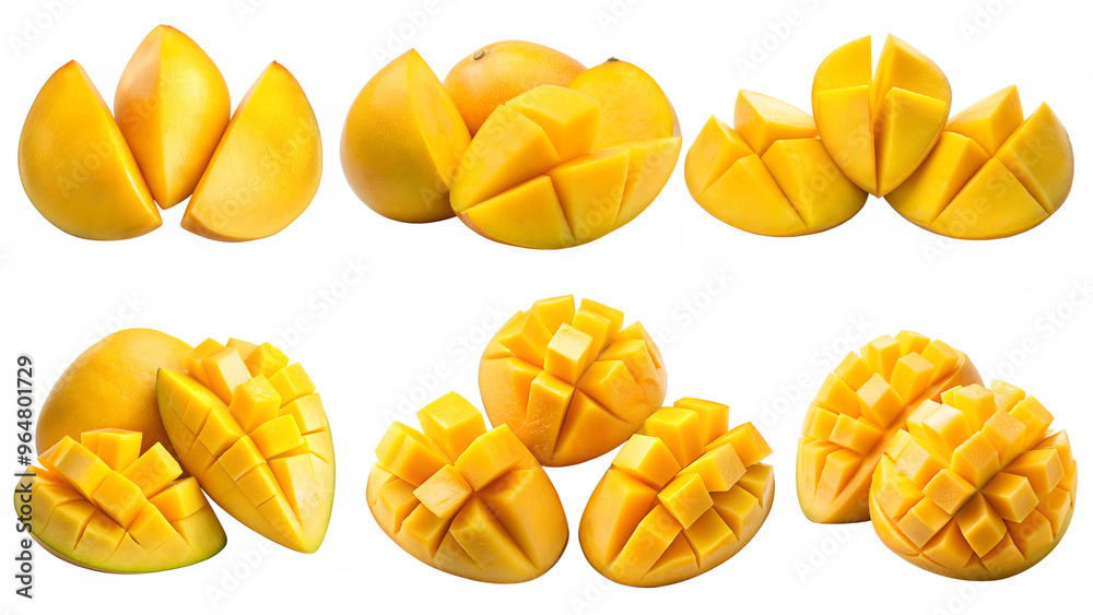 A collection of mango slices isolated on a transparent background A collection of mango slices isolated on a transparent background