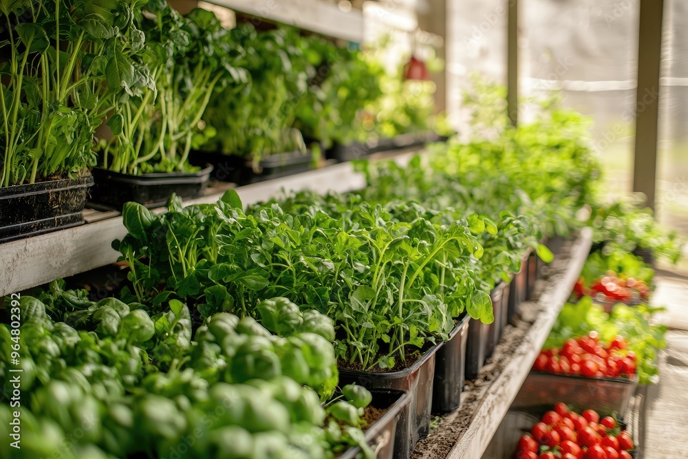 Fresh, vibrant greens thriving in an indoor farm, ready to nourish a community. Fresh, vibrant greens thriving in an indoor farm, ready to nourish a community.