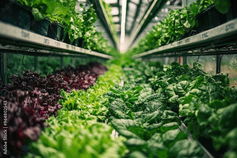 A Glimpse into the Future of Farming: Rows of Lush Greens Thrive Under Controlled Conditions in a Modern Indoor Farm. A Glimpse into the Future of Farming: Rows of Lush Greens Thrive Under Controlled Conditions in a Modern Indoor Farm.