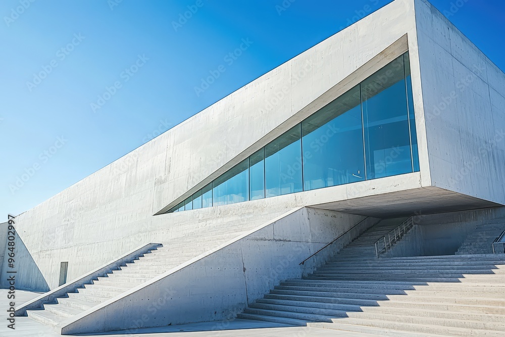Fototapeta premium A Modern Architectural Masterpiece: Concrete, Glass, and a Skyward Gaze