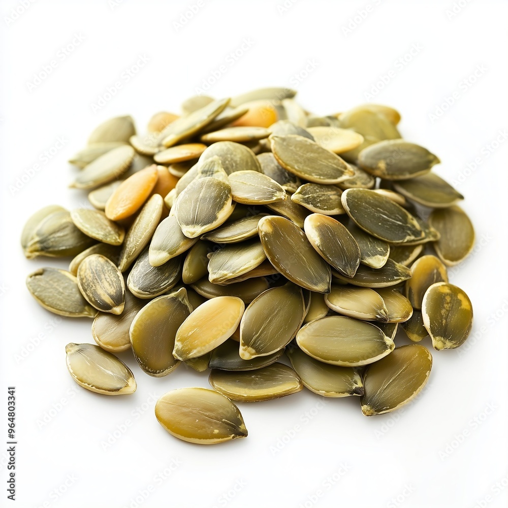 Pumpkin seeds on white background