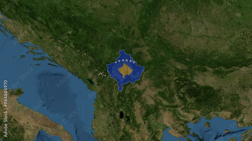 Zoom From Earth To Kosovo Country Flag World Map Animation With 1000 F 964806970 