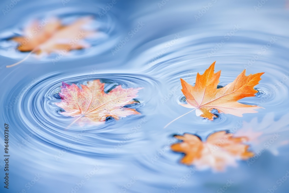 Fototapeta premium Colorful autumn leaves floating on calm water with gentle ripples
