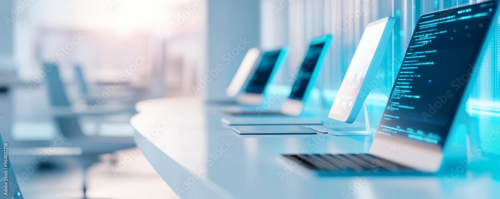 Futuristic workspace, digital collaboration tools, holographic screens, creative office Futuristic workspace, digital collaboration tools, holographic screens, creative office