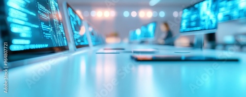 Wallpaper Mural Futuristic workspace, digital collaboration tools, holographic screens, creative office Torontodigital.ca