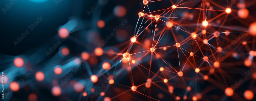 Obraz premium Quantum entanglement visualization, glowing particle connections, abstract dark background