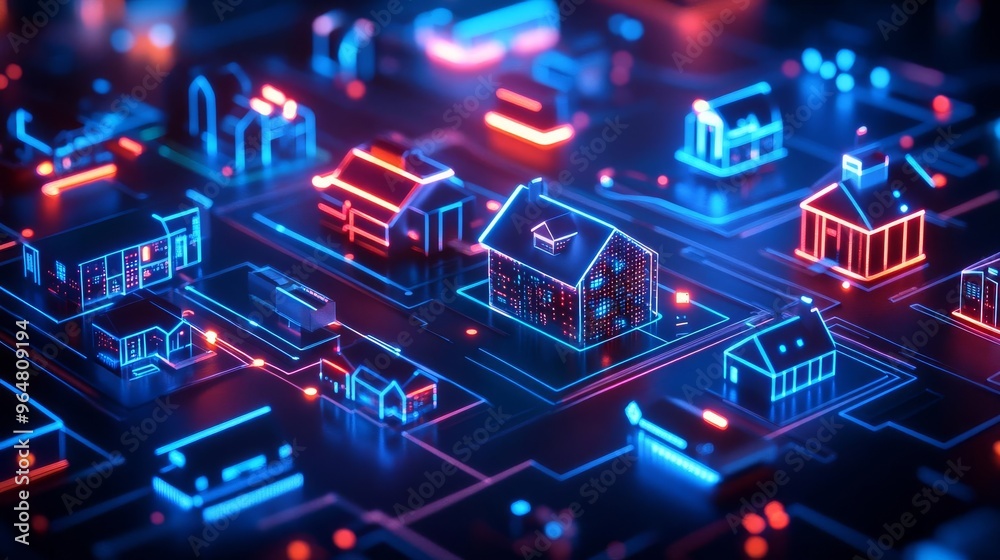 Smart city living, augmented reality home interfaces, glowing digital streets Smart city living, augmented reality home interfaces, glowing digital streets