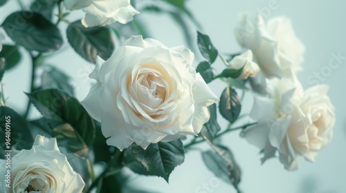 White roses flowers bush isolated on white background 