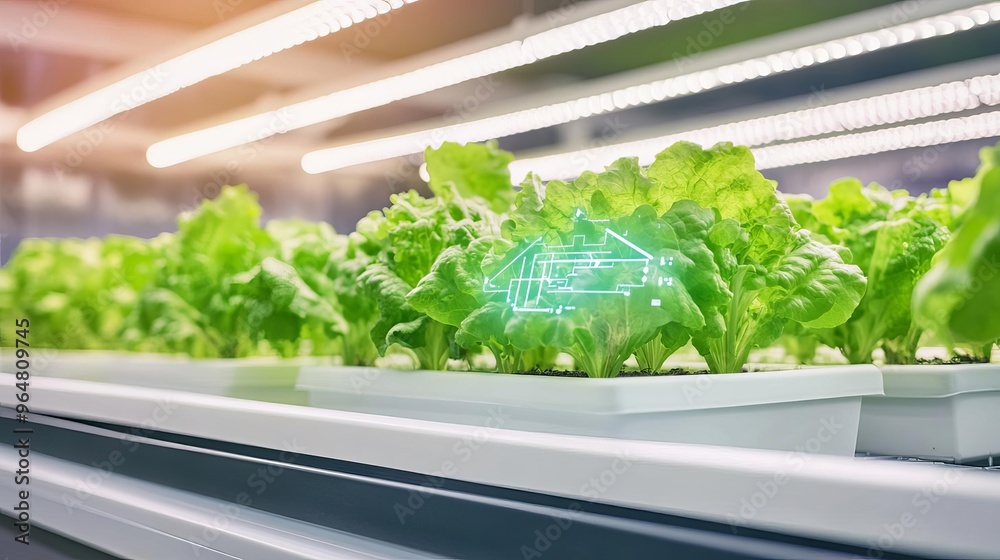 Smart urban farming, digital plant growth monitoring, neon-lit greenhouse, urban tech setting Smart urban farming, digital plant growth monitoring, neon-lit greenhouse, urban tech setting