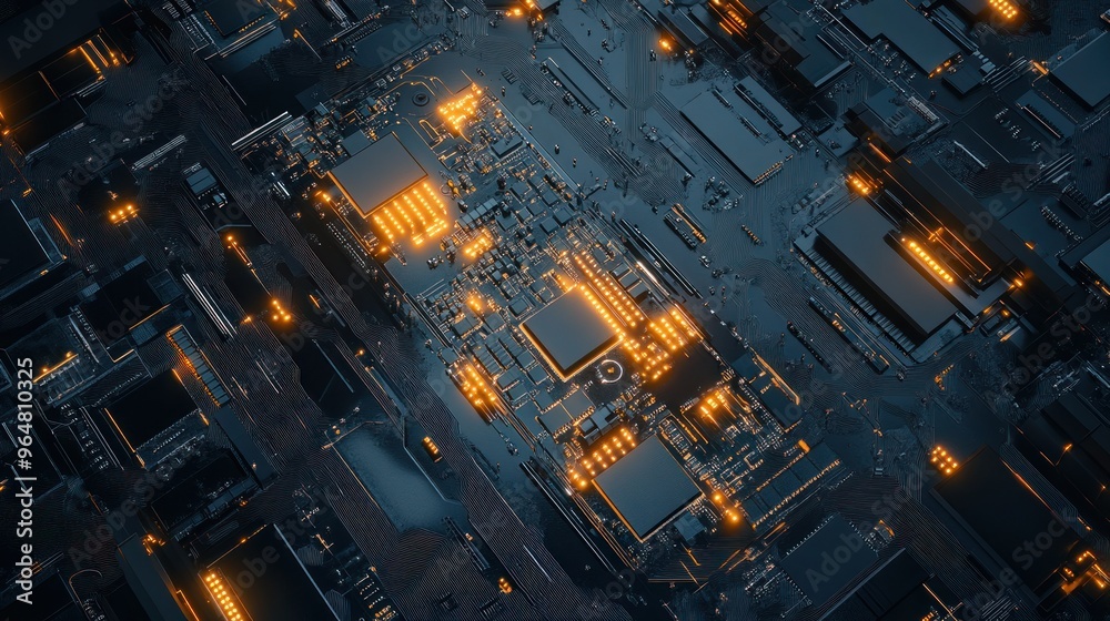 Circuit Board with Glowing Components Circuit Board with Glowing Components