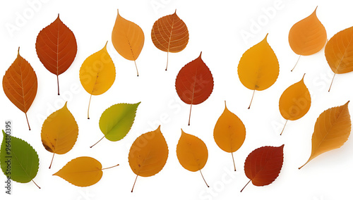collection autumn english elm tree leaves isolated white background photo