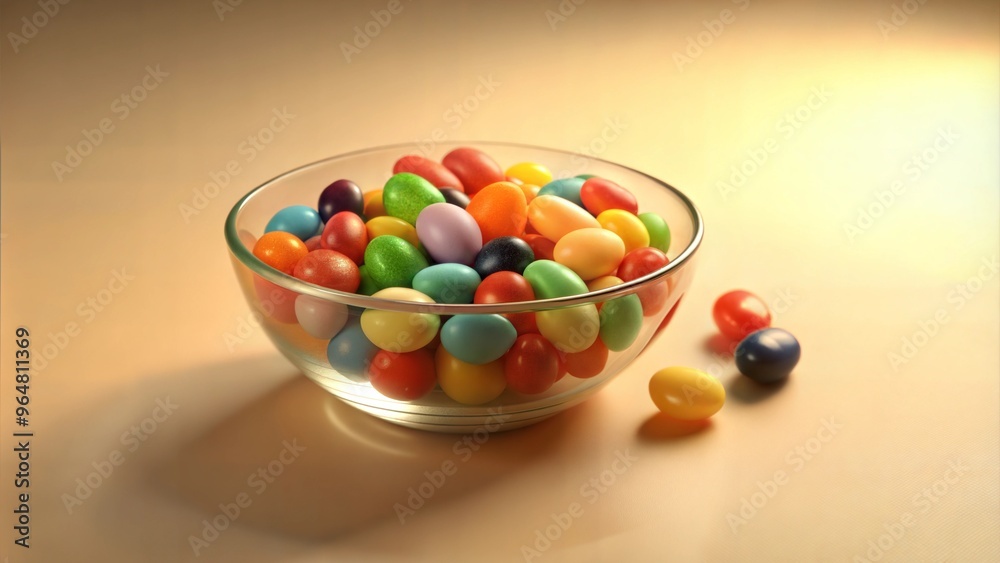 Colorful jelly beans in a glass bowl on a light background Colorful jelly beans in a glass bowl on a light background