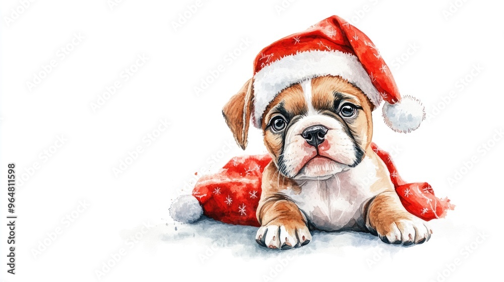 Brown and White Dog in Santa Hat Brown and White Dog in Santa Hat
