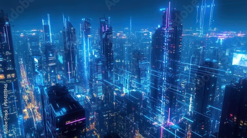 Wallpaper Mural Futuristic Cityscape with Neon Lights Torontodigital.ca