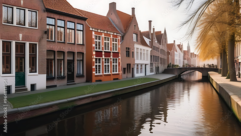 Obraz premium row colorful houses lining canals bruges png image white background
