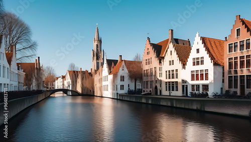 row colorful houses lining canals bruges png image white background