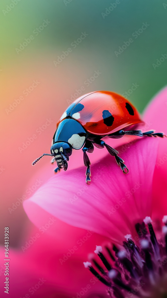 Fototapeta premium ladybug on a pink flower