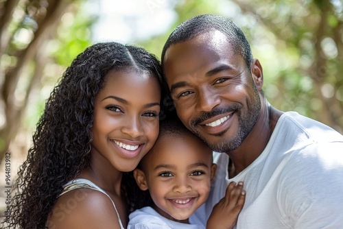 Portrait of Happy Family Walking In Park, Generative AI