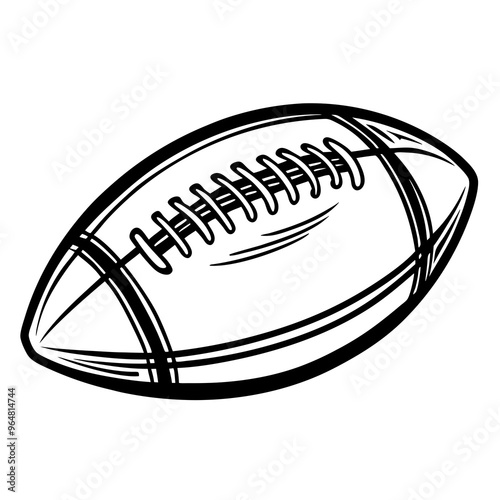 Hand-drawn rugby ball illustration on a white background for sports equipment concept