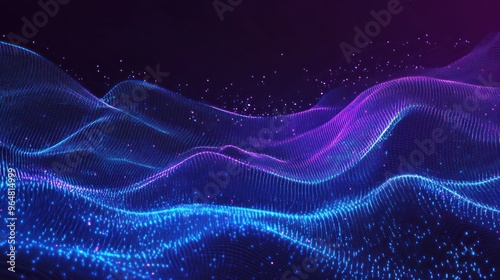 Abstract Blue and Purple Waves with Glowing Particles