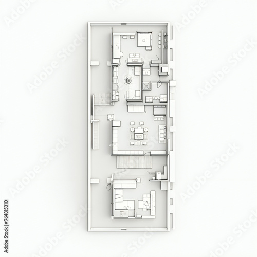 This digital floor plan presents a modern home or office layout with spacious living areas, bedrooms, and functional zones for dining and entertainment. Clean lines and strategic placement of doors 
