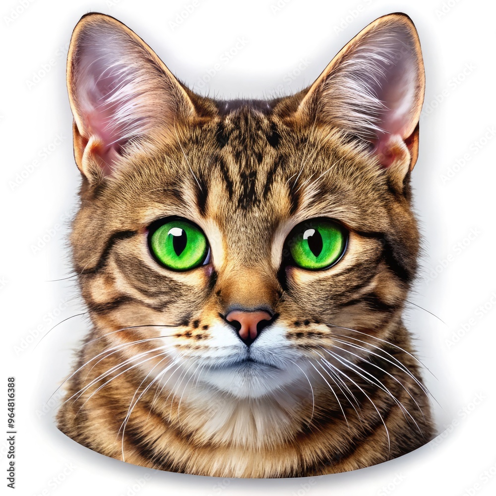 Cat sticker with striking green eyes isolated on a white background. Generative AI Cat sticker with striking green eyes isolated on a white background. Generative AI